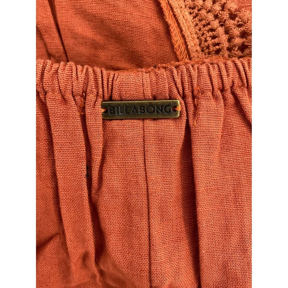 Billabong Lace and Lies Spiced Coral Crochet Trim Wide Leg Jumpsuit‎ Small NEW